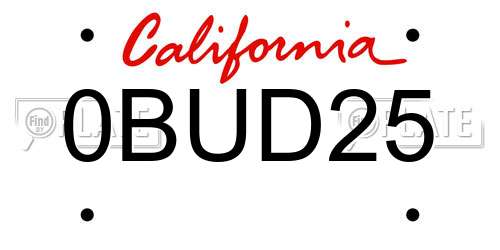 0BUD25 California License Plate