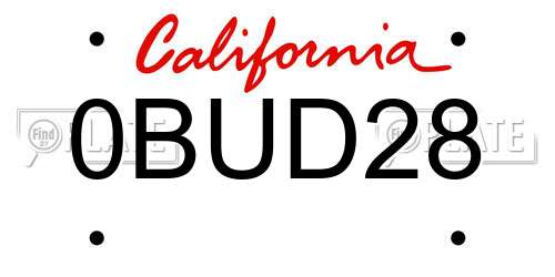 0BUD28 California License Plate
