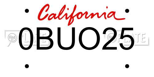 0BUO25 California License Plate