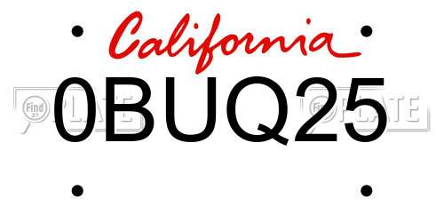 0BUQ25 California License Plate