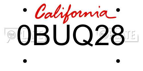 0BUQ28 California License Plate
