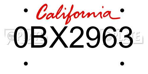 0BX2963 California License Plate