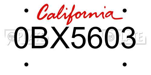 0BX5603 California License Plate