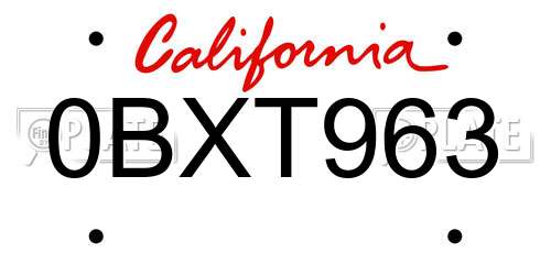 0BXT963 California License Plate