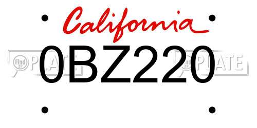 0BZ220 California License Plate