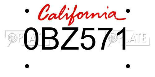 0BZ571 California License Plate