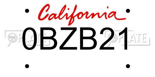 0BZB21 California License Plate