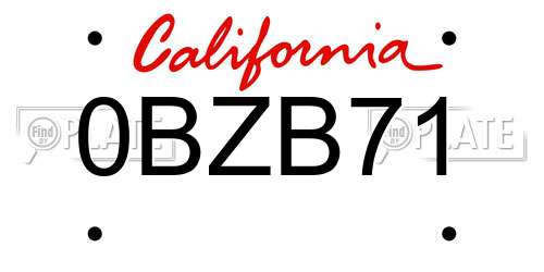 0BZB71 California License Plate