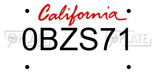 0BZS71 California License Plate