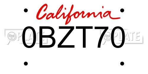 0BZT70 California License Plate