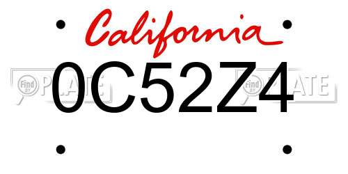 0C52Z4 California License Plate