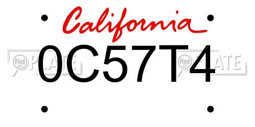 0C57T4 California License Plate