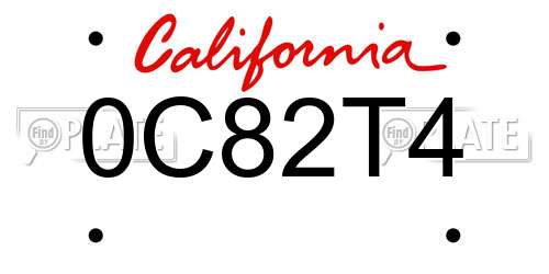 0C82T4 California License Plate