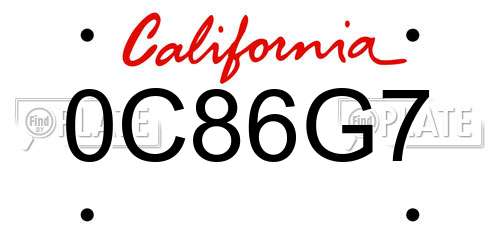 0C86G7 California License Plate