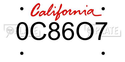 0C86O7 California License Plate