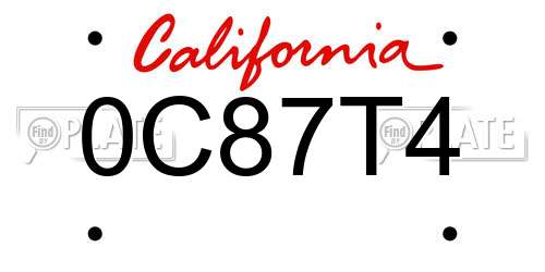 0C87T4 California License Plate