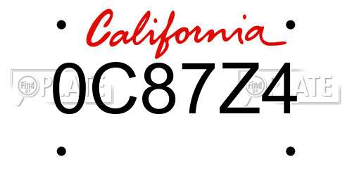 0C87Z4 California License Plate