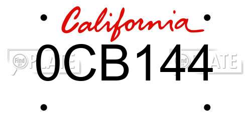0CB144 California License Plate