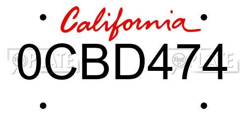 0CBD474 California License Plate