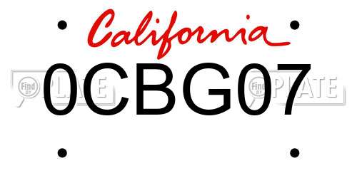 0CBG07 California License Plate