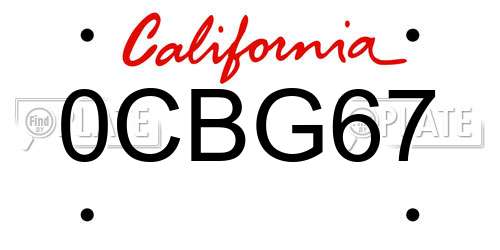 0CBG67 California License Plate