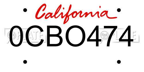 0CBO474 California License Plate
