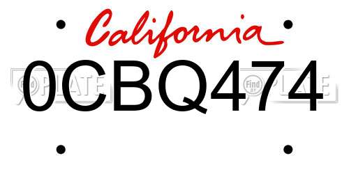 0CBQ474 California License Plate