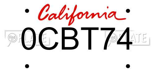 0CBT74 California License Plate