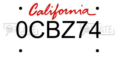 0CBZ74 California License Plate