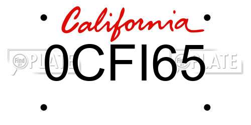 0CFI65 California License Plate