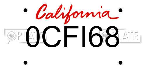 0CFI68 California License Plate