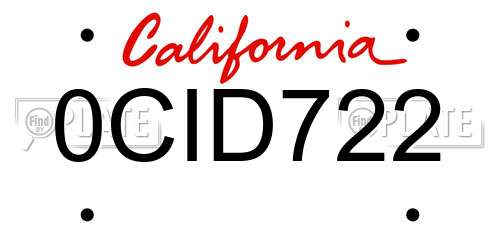 0CID722 California License Plate