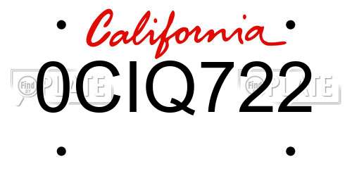 0CIQ722 California License Plate