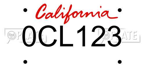 0CL123 California License Plate