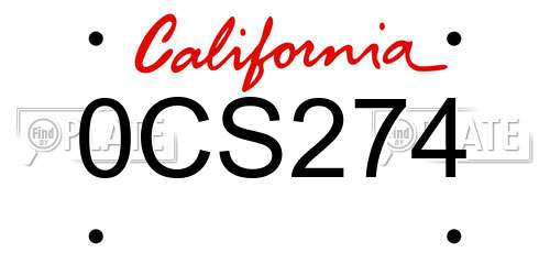0CS274 California License Plate