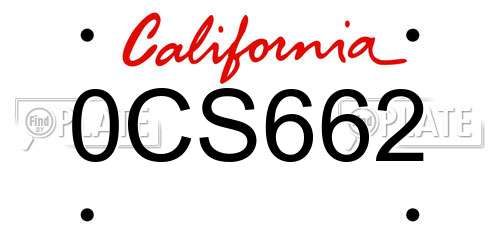 0CS662 California License Plate
