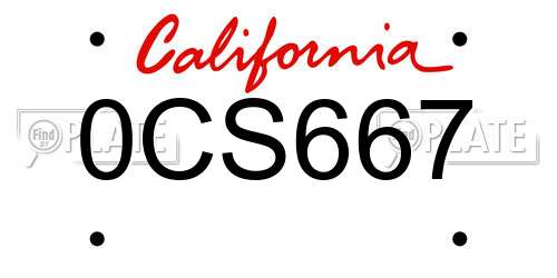 0CS667 California License Plate