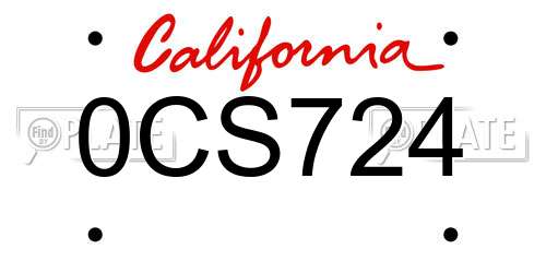 0CS724 California License Plate