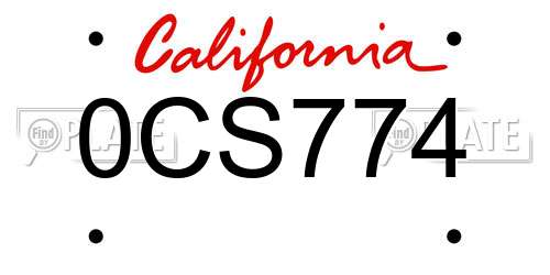 0CS774 California License Plate