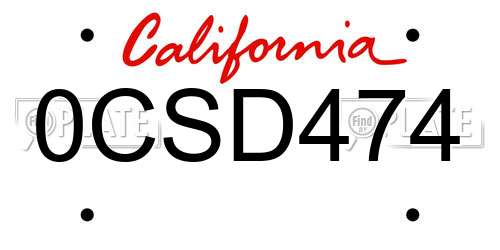 0CSD474 California License Plate