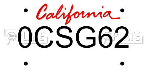 0CSG62 California License Plate