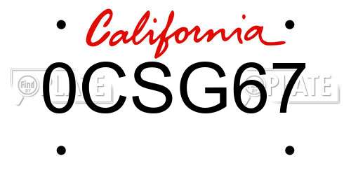 0CSG67 California License Plate