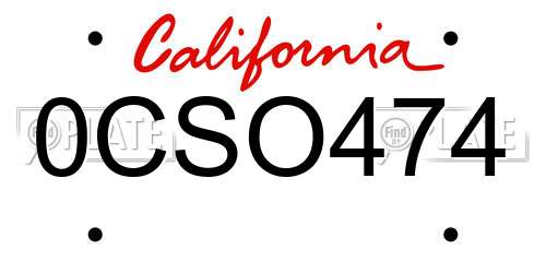 0CSO474 California License Plate