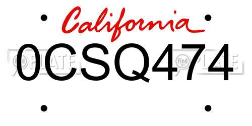 0CSQ474 California License Plate