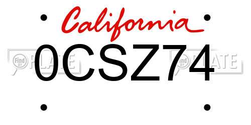 0CSZ74 California License Plate