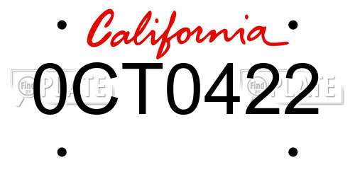 0CT0422 California License Plate