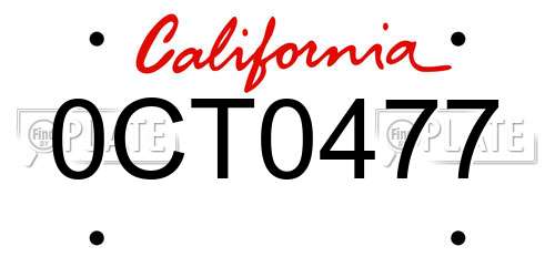 0CT0477 California License Plate