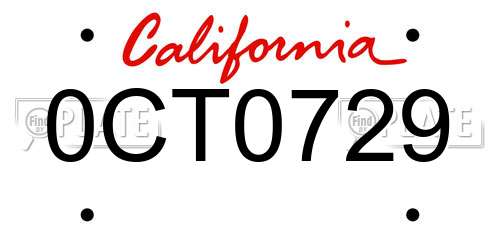 0CT0729 California License Plate