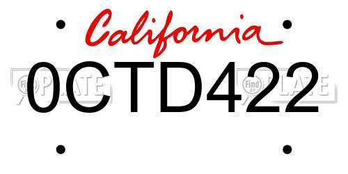0CTD422 California License Plate