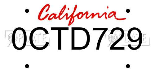 0CTD729 California License Plate